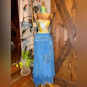 Pretty Angel Blue Maxi Skirt with Lace Overlay